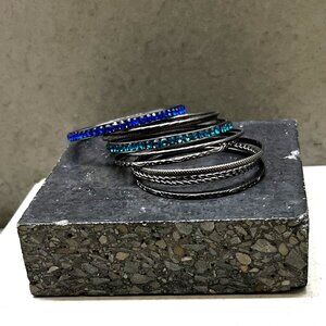 Blue and Silver 10-Bangle Bracelet Bundle